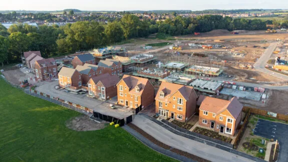 Aerial view of a suburban development under construction